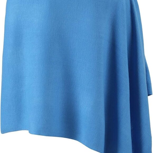 Women Knit Poncho Sweater Lightweight Solid Shawl Wrap Scarf Cape - Picture 3 of 4